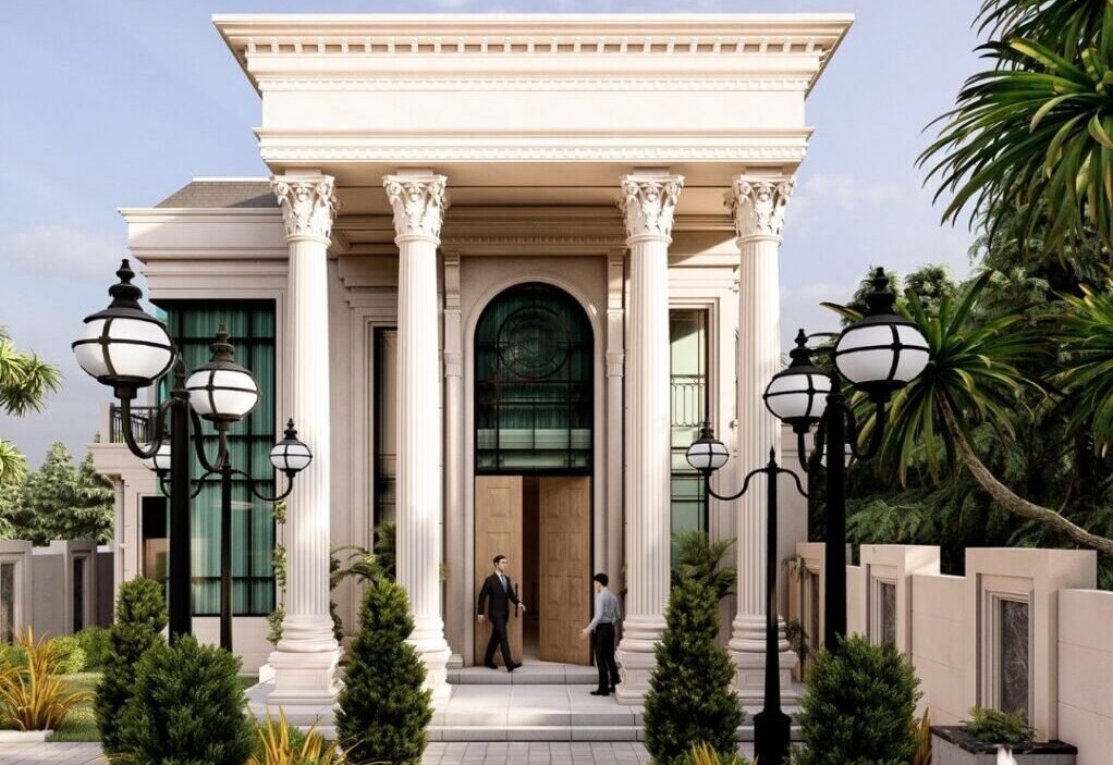 Luxury villa exterior architecture design Vasant Kunj Delhi by Meraki Architects
